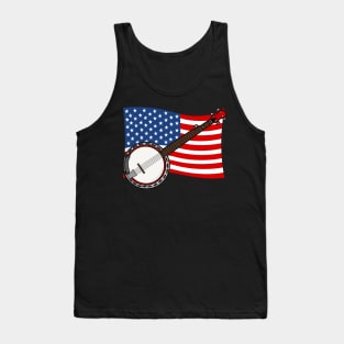 4th July Banjo America Rocks USA Flag Banjoist Tank Top